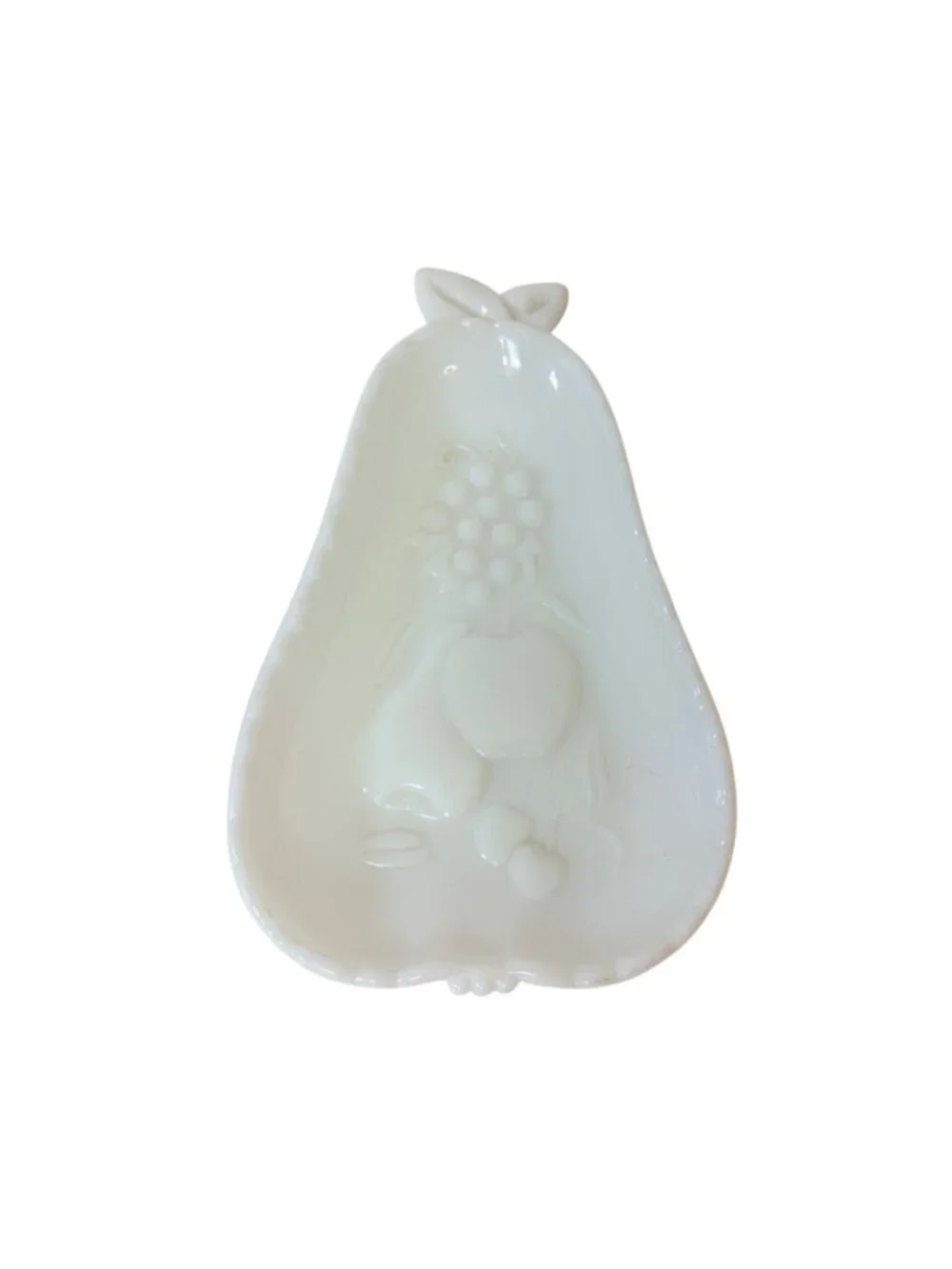 Hazel Atlas White Milk Glass Pear Dish VTG Embossed MCM Fruit Tray Catchall